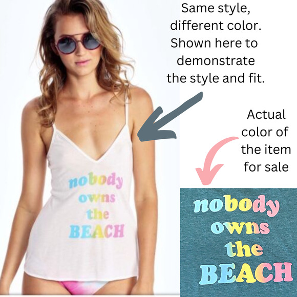 Wildfox Nobody Owns The Beach Teal Blue Paradise Cami Tank Swim Cover Top Small - Picture 6 of 13